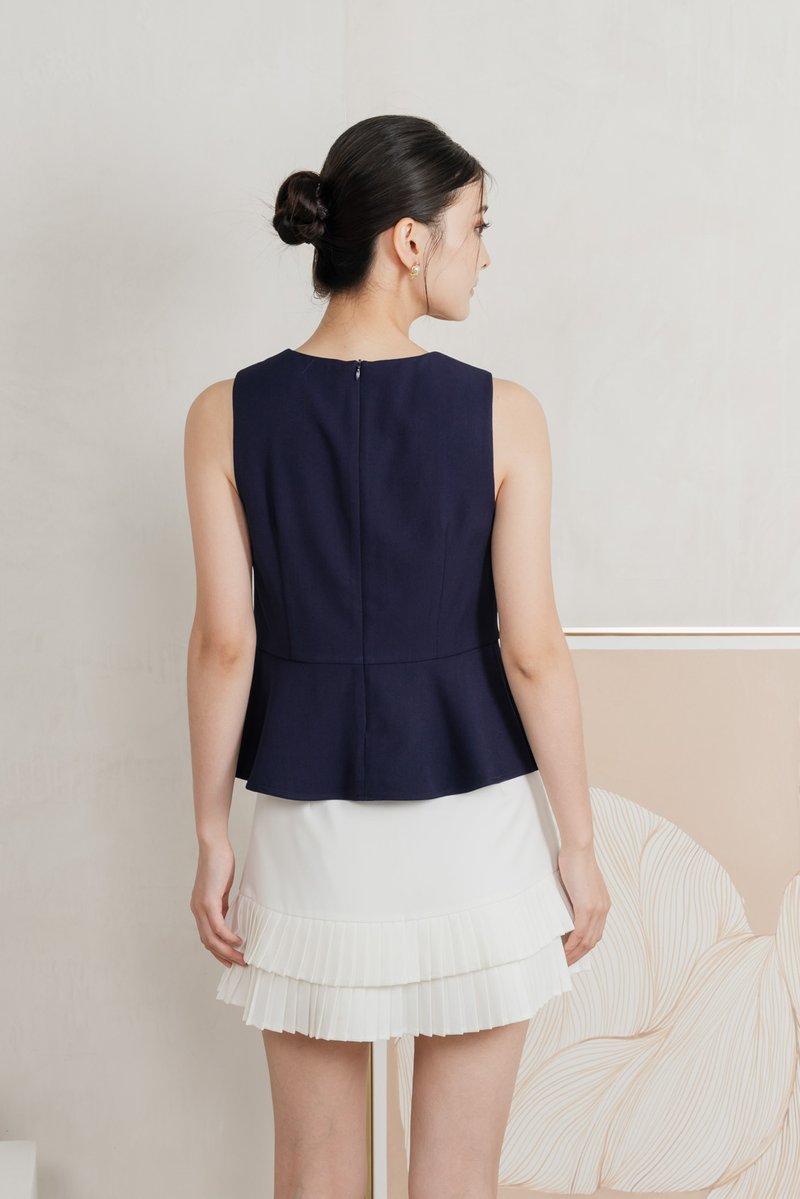 Beyond Ruched Buttons Work Top In Navy