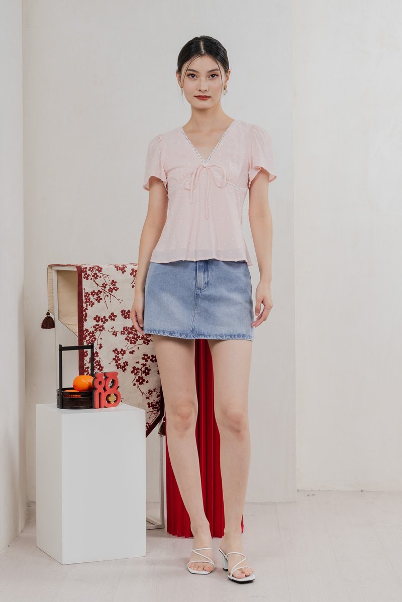 Rong Swissdot Textured Ribbon Top In Soft Pink