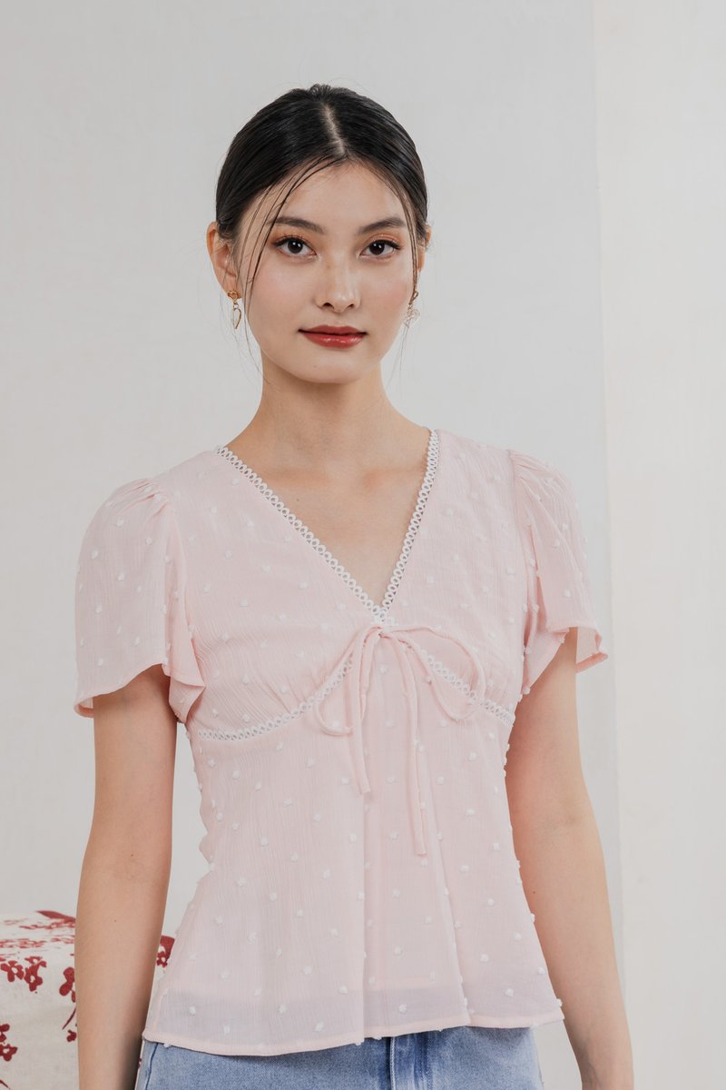 Rong Swissdot Textured Ribbon Top In Soft Pink