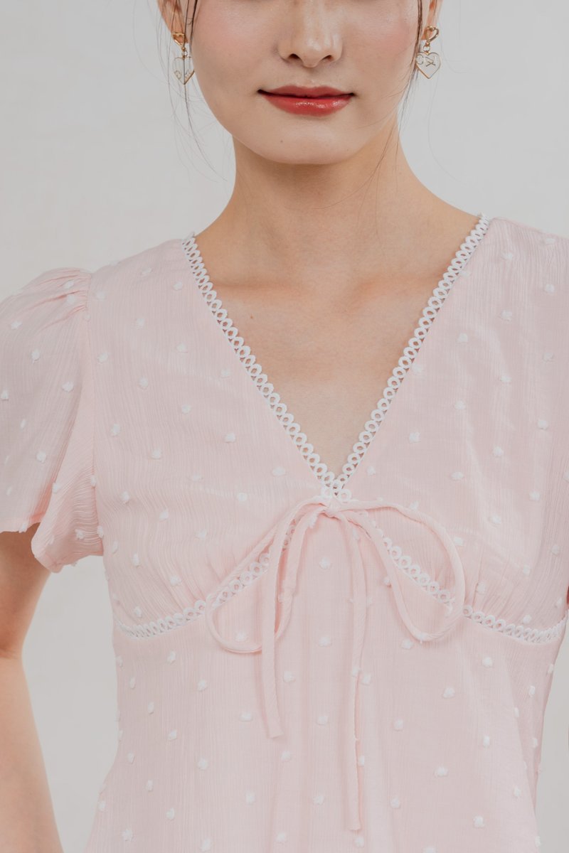 Rong Swissdot Textured Ribbon Top In Soft Pink