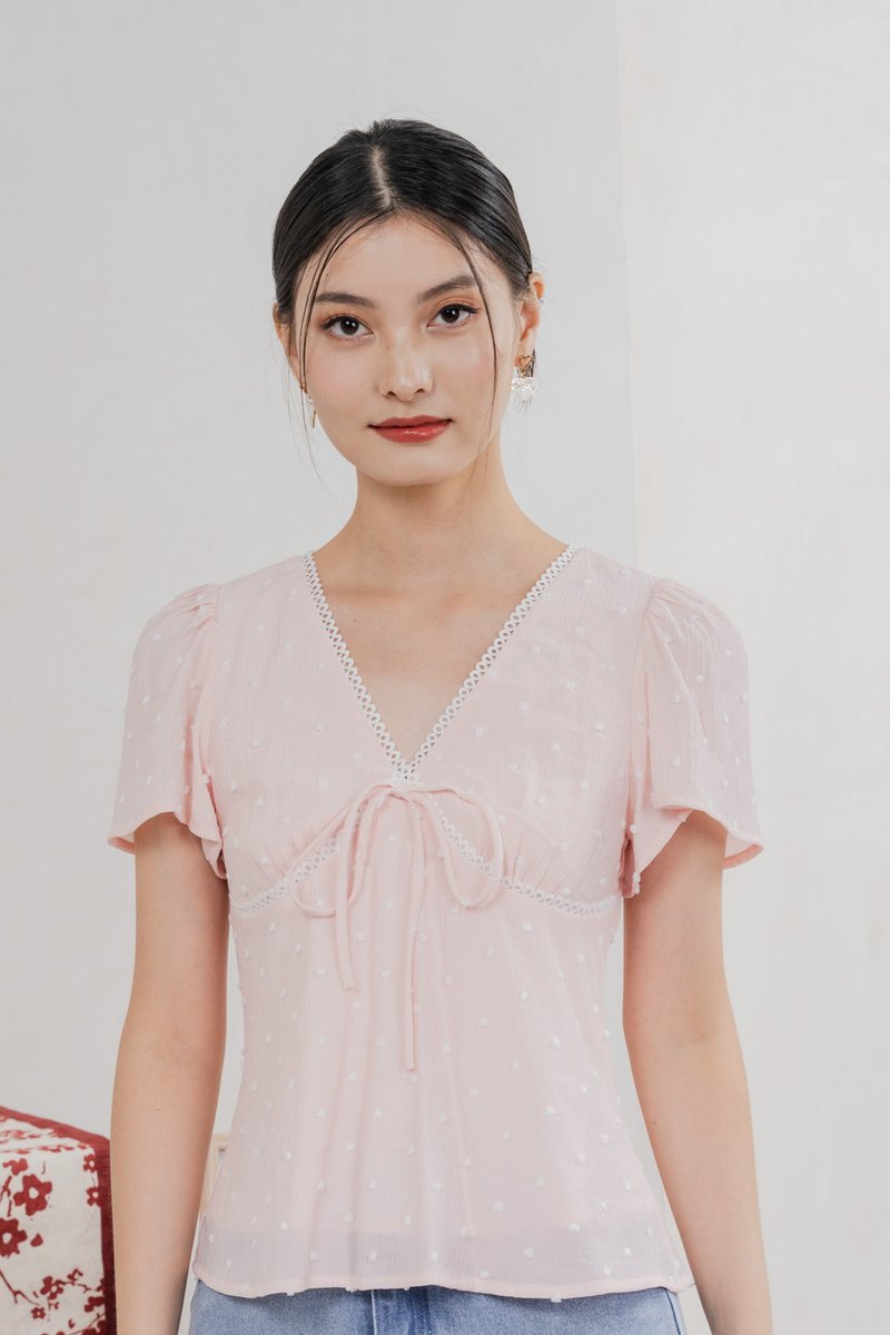 Rong Swissdot Textured Ribbon Top In Soft Pink