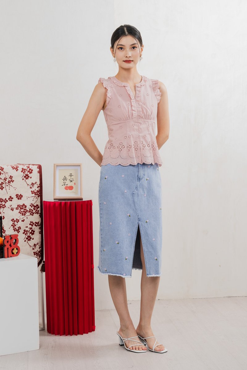 Marykae Eyelet Ruffles Top In Pink