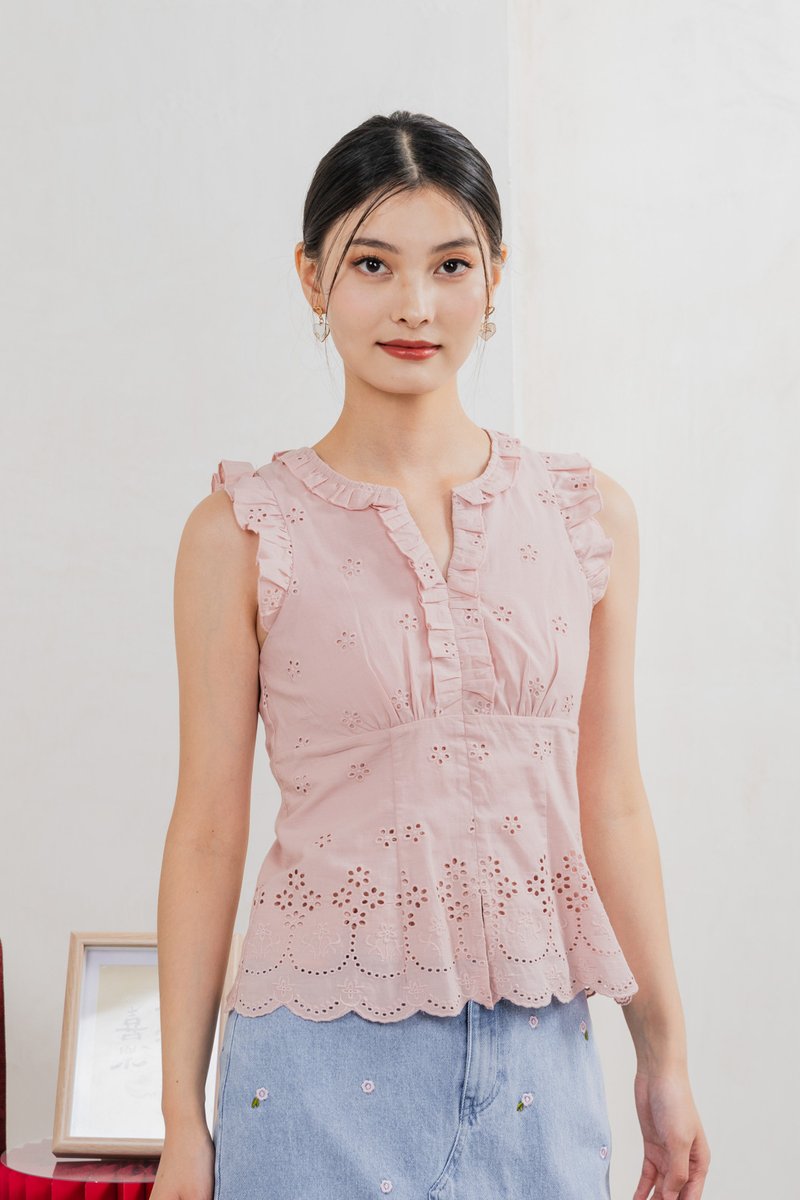 Marykae Eyelet Ruffles Top In Pink