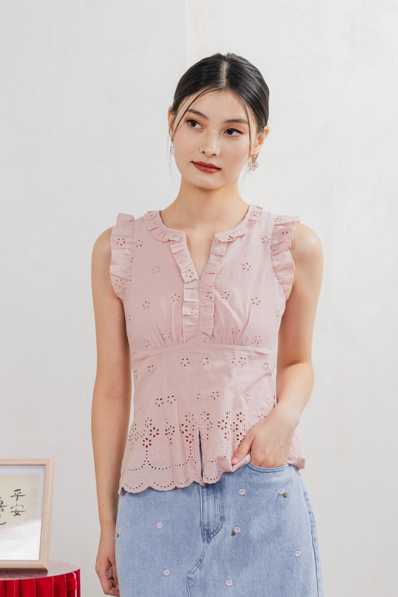 Marykae Eyelet Ruffles Top In Pink