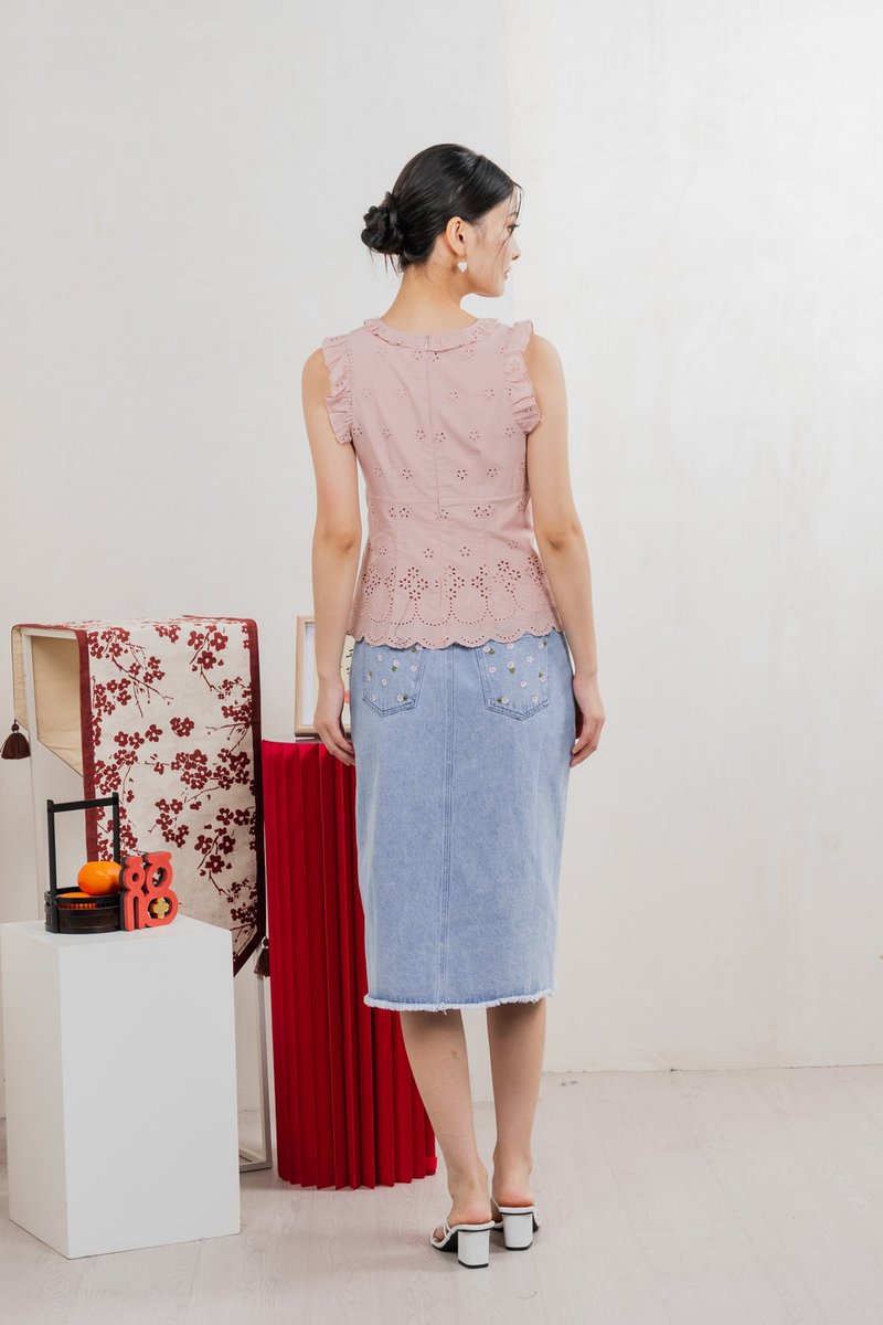 Marykae Eyelet Ruffles Top In Pink