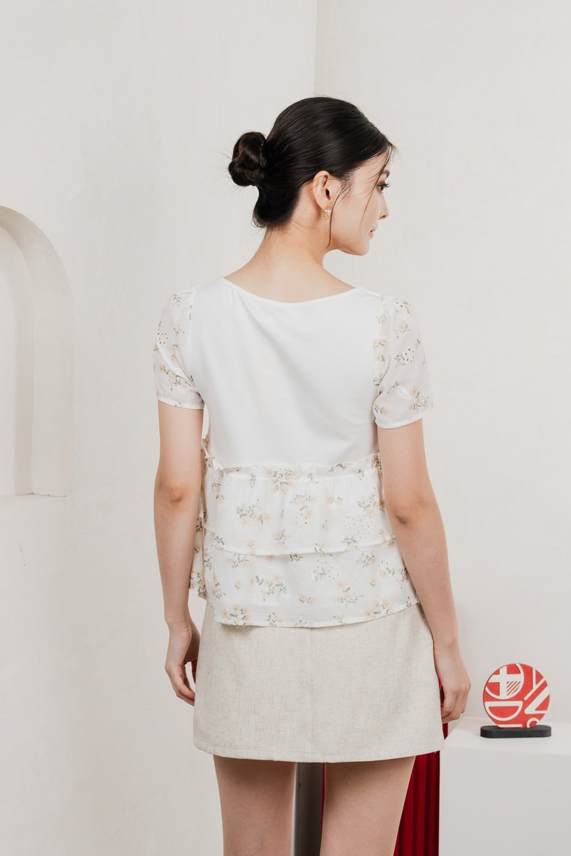 In Bloom Embroidery Buttons Top In Yellow Florals