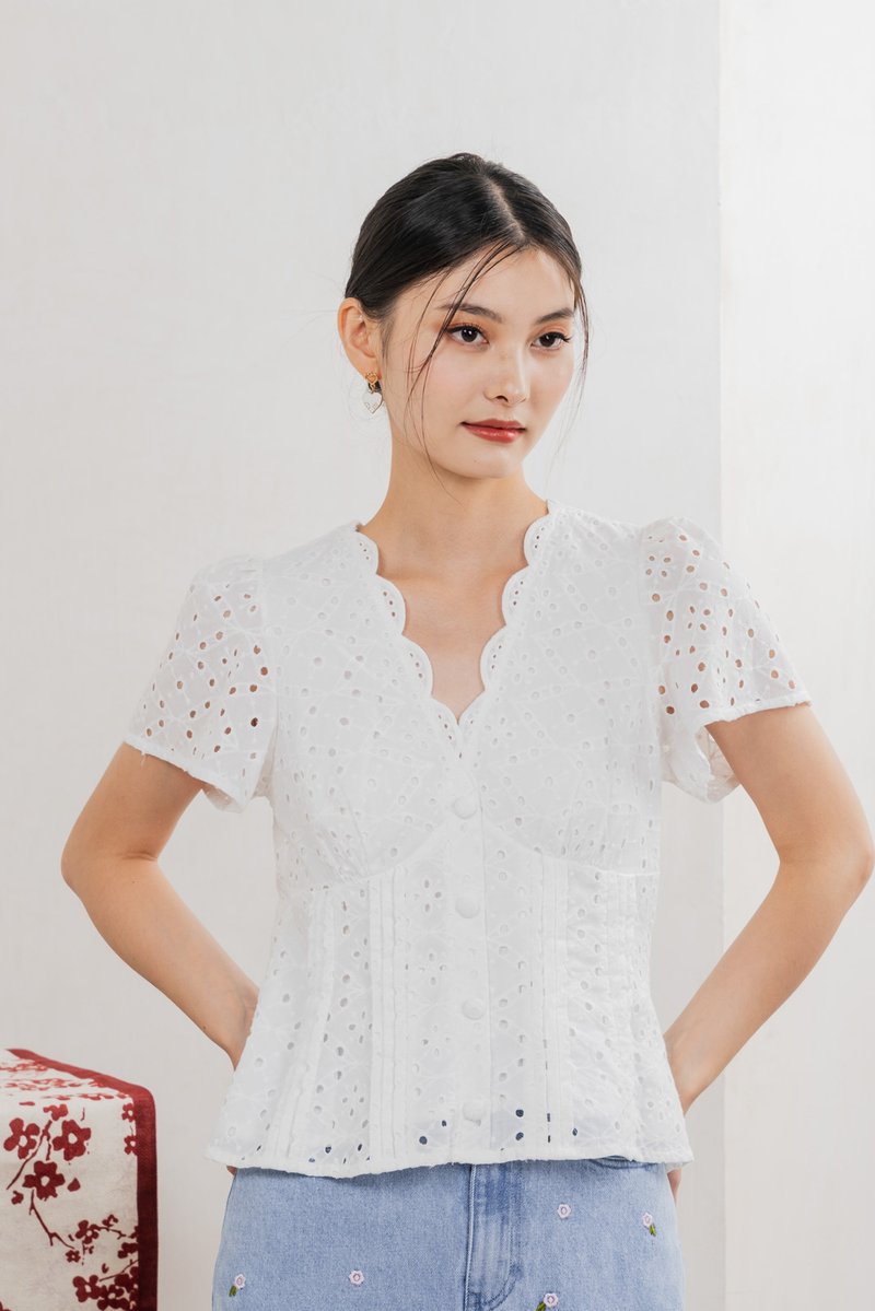 Orielle Eyelet Buttons Top In White