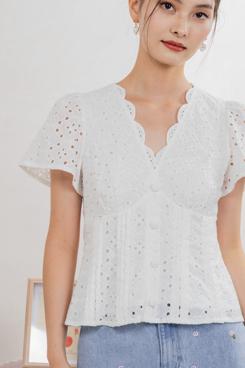 Orielle Eyelet Buttons Top In White