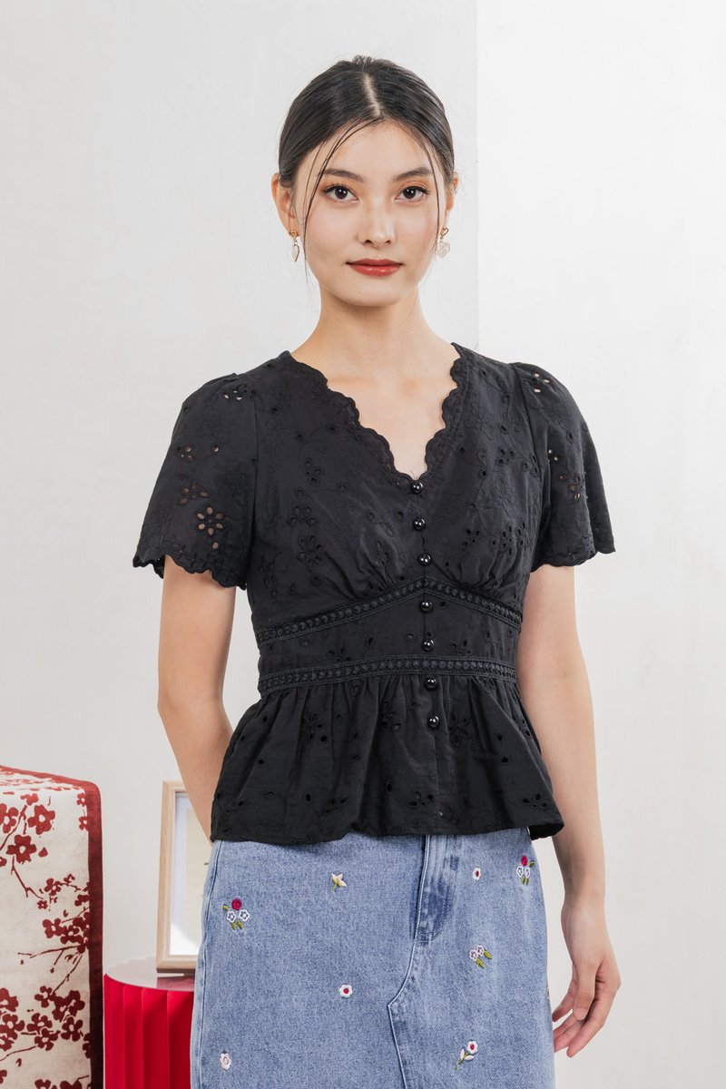 Trinidad Eyelet Buttons Top In Black