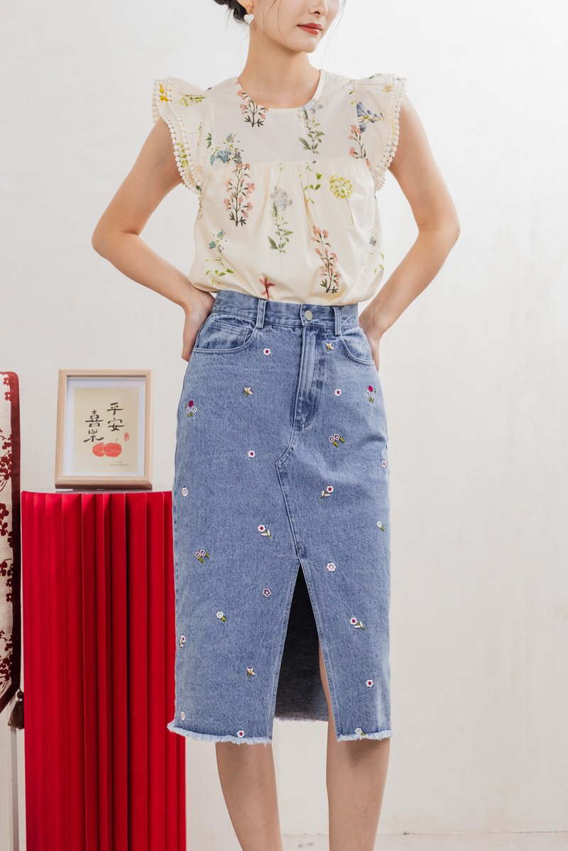 Asters Denim Midi Skirt In Mid Wash