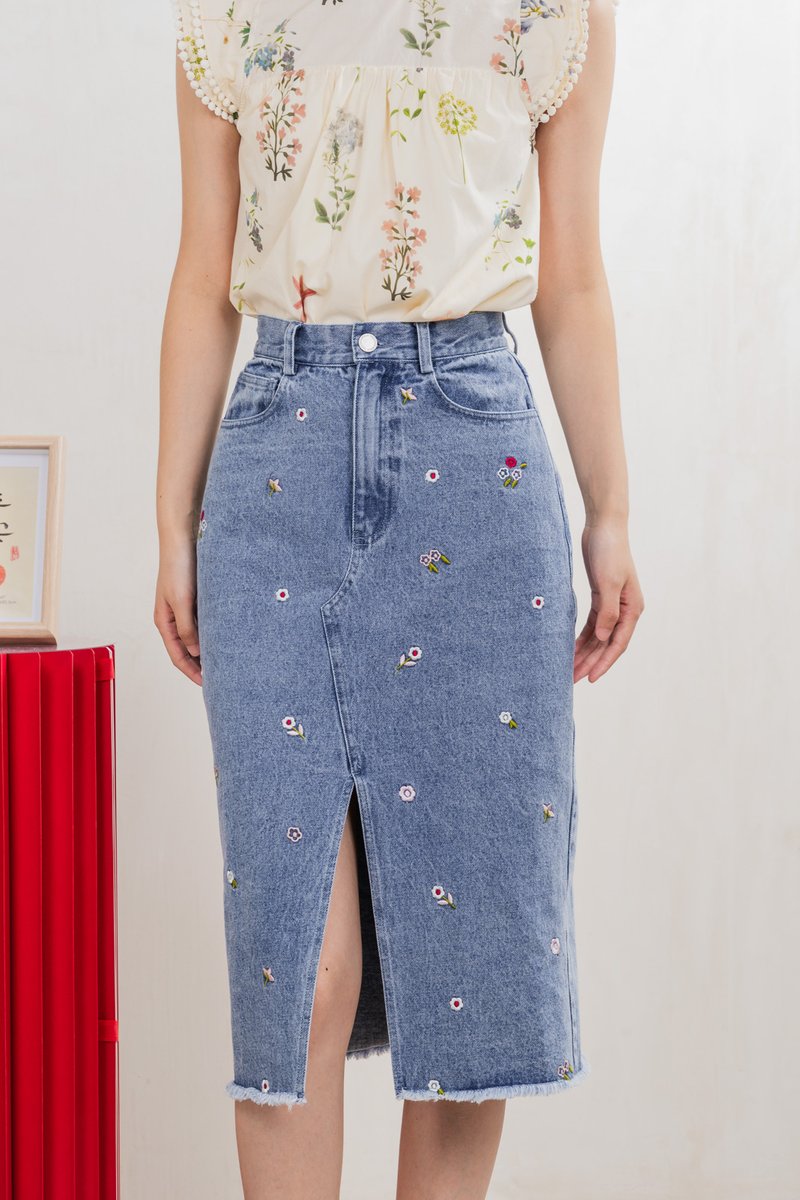 Asters Denim Midi Skirt In Mid Wash