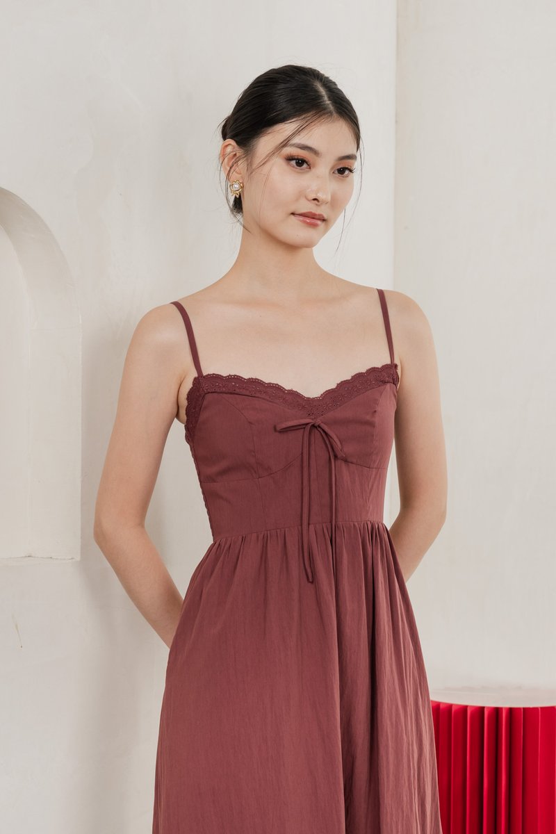 Arancia Lace Ribbon Camisole Midi Dress In Mauve