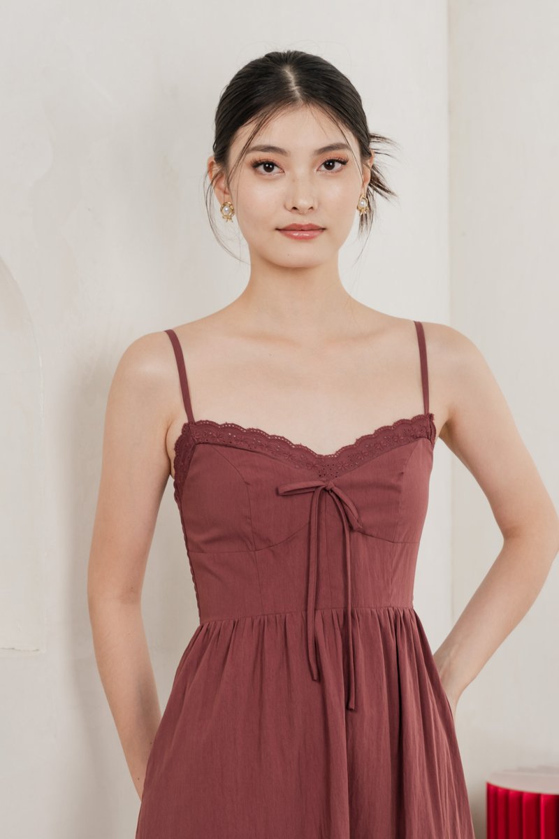 Arancia Lace Ribbon Camisole Midi Dress In Mauve