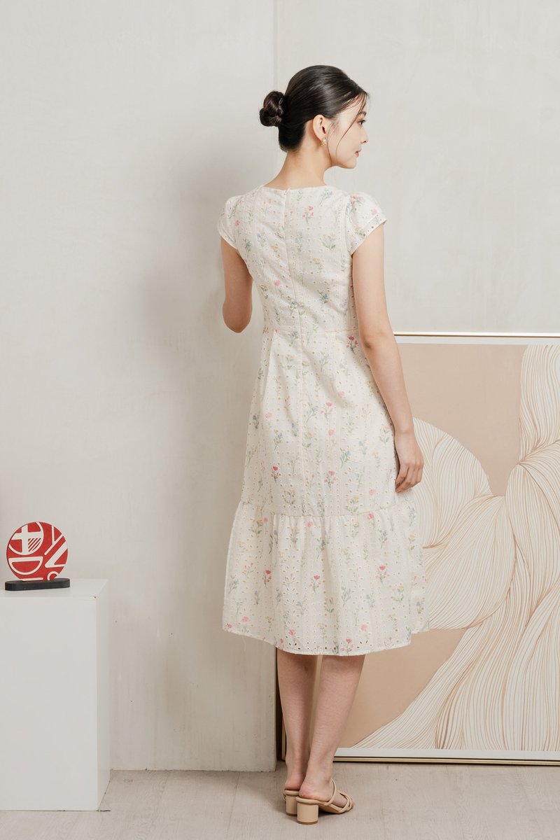 Spring Melody Eyelet Buttons Midi Dress