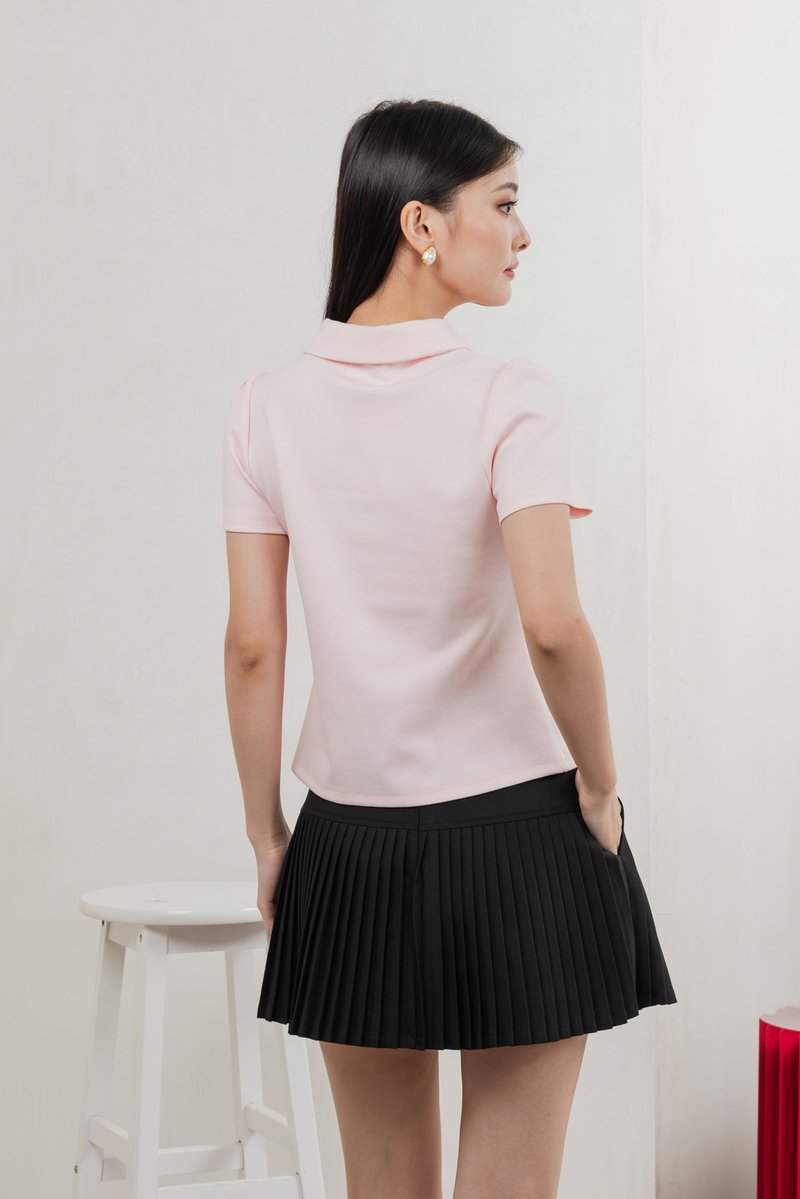 Yue Pearl Cheongsam Polo Top In Pastel Pink