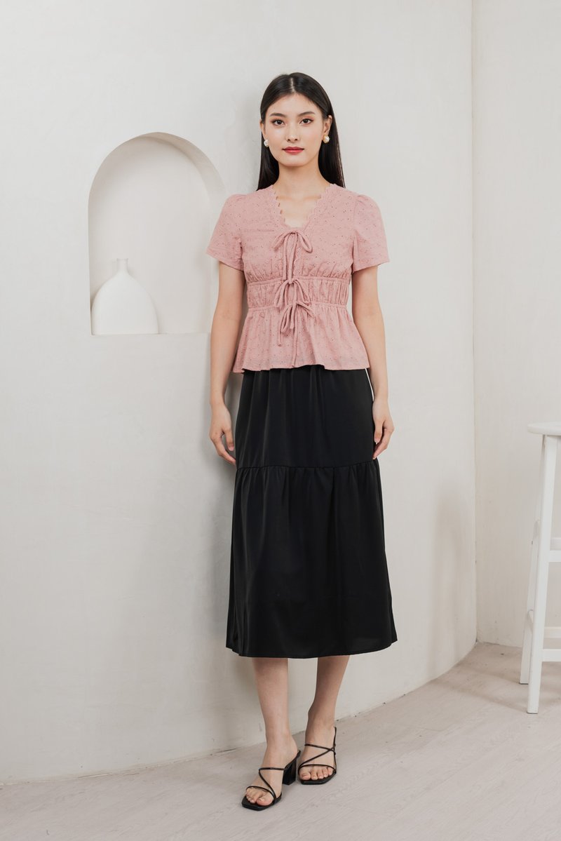 Aviva Eyelet Ribbon Top In Pink