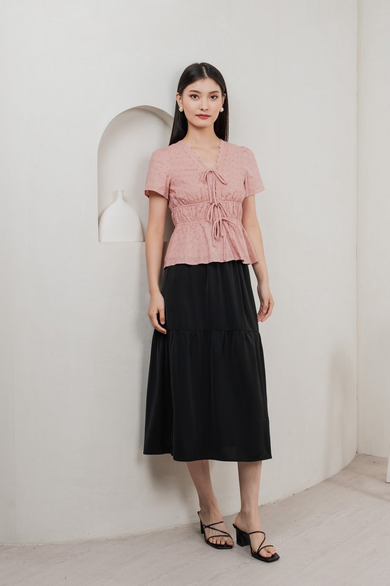 Aviva Eyelet Ribbon Top In Pink