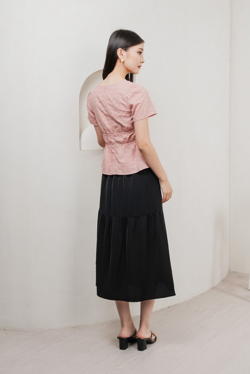 Aviva Eyelet Ribbon Top In Pink