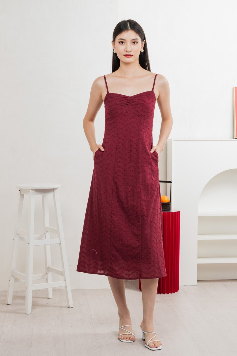 En Embroidery Camisole Midi Dress In Wine