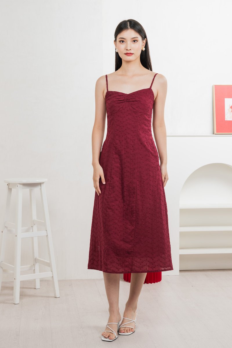 En Embroidery Camisole Midi Dress In Wine