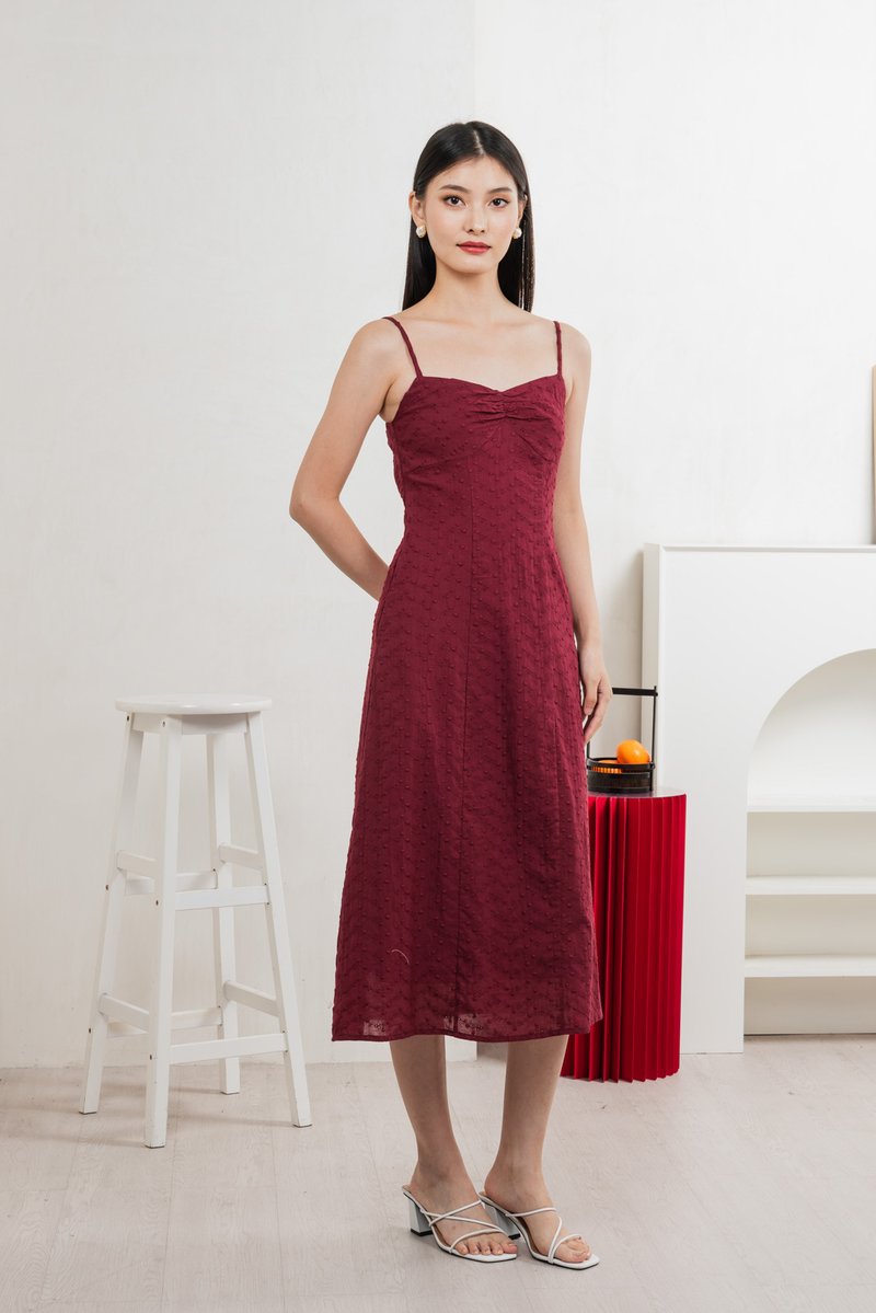 En Embroidery Camisole Midi Dress In Wine