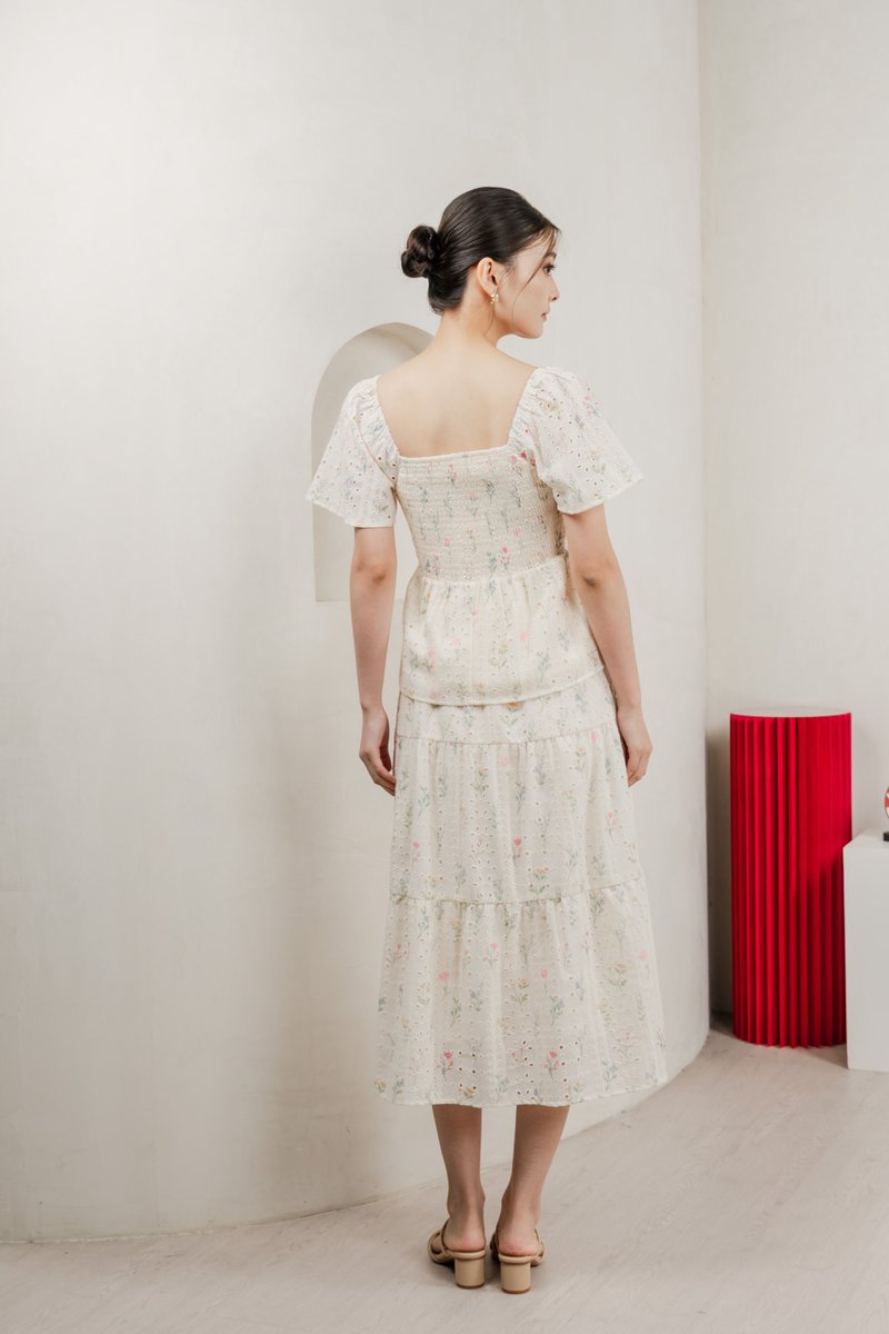 Spring Melody Eyelet Tiered Midi Skirt