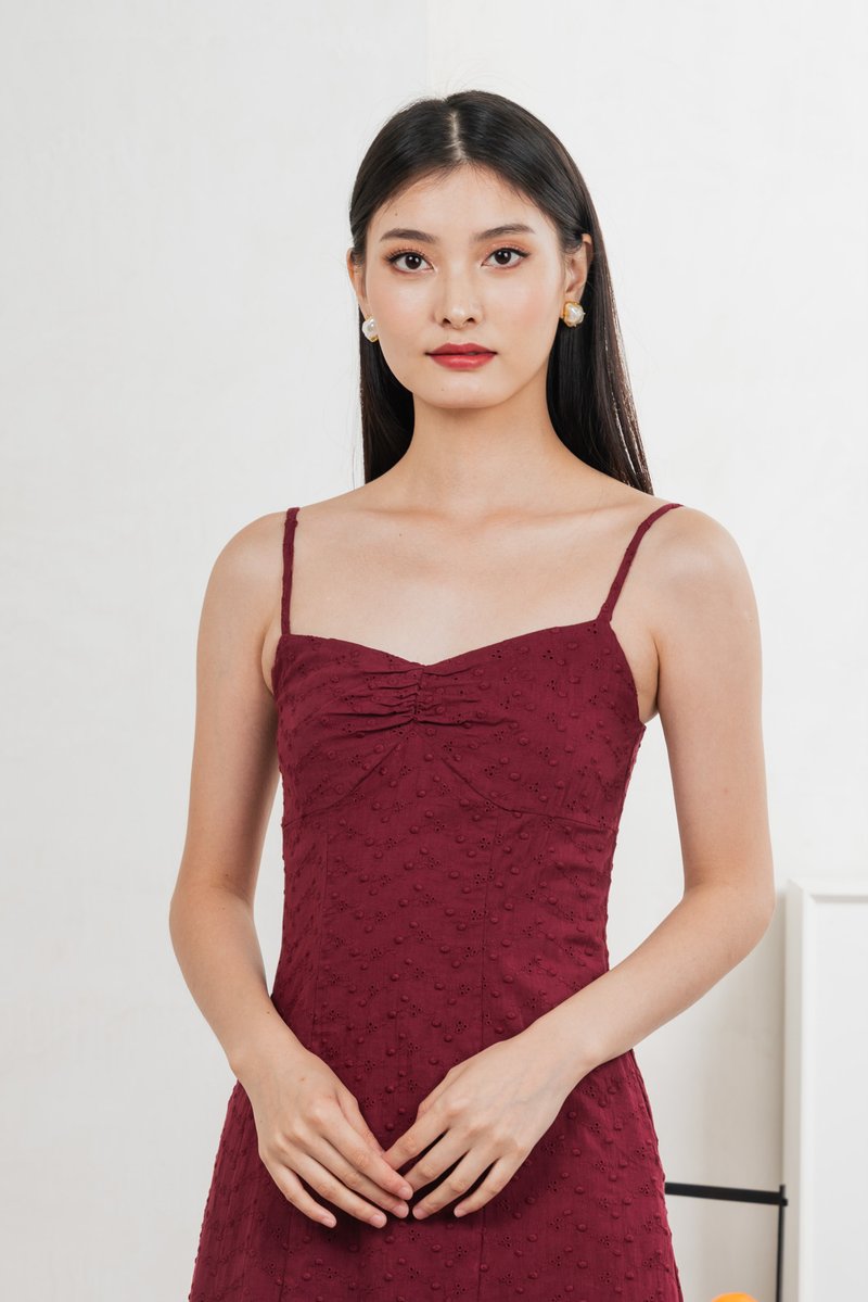En Embroidery Camisole Midi Dress In Wine