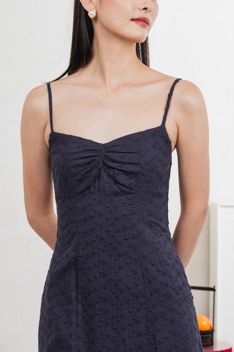 En Embroidery Camisole Midi Dress In Navy