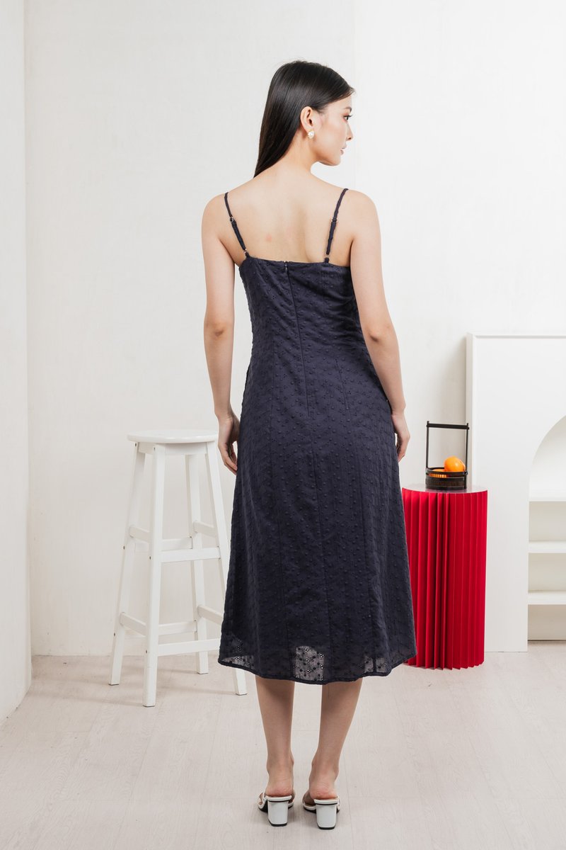 En Embroidery Camisole Midi Dress In Navy