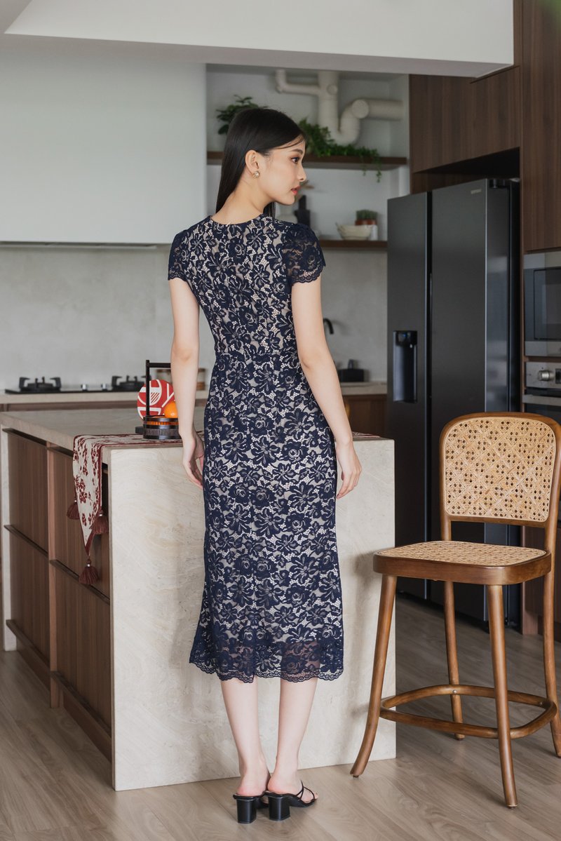 Xiu Lace Buttons Maxi Dress In Navy