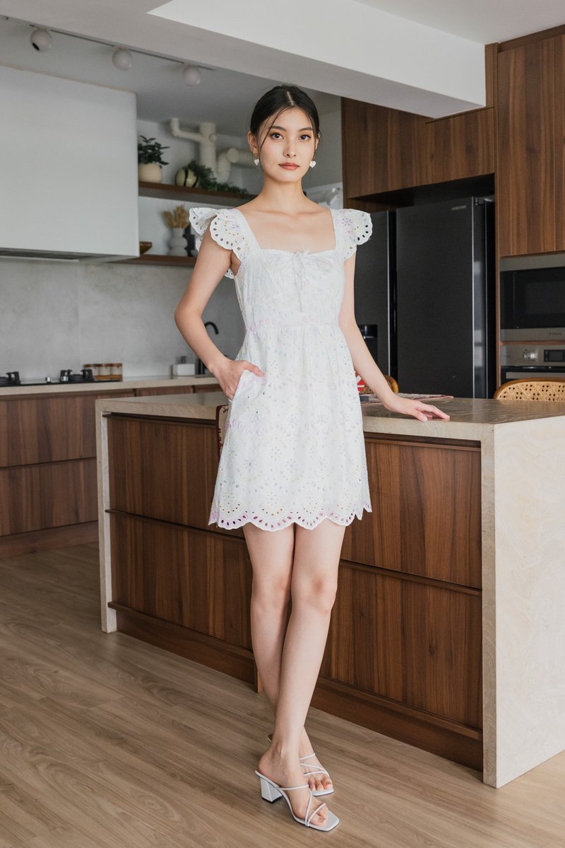 Rhys Rainbow Eyelet Ruffles Dress in Rainbow