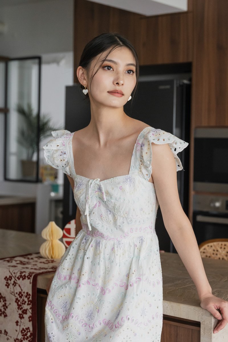 Rhys Rainbow Eyelet Ruffles Dress in Rainbow