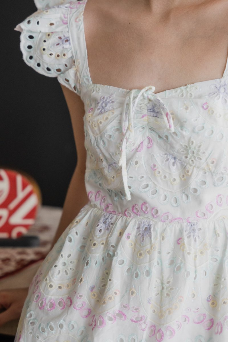 Rhys Rainbow Eyelet Ruffles Dress in Rainbow