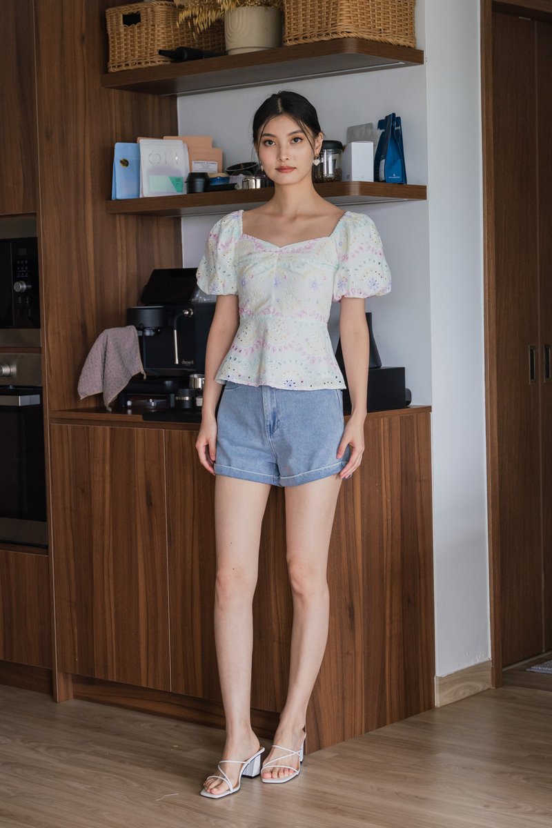 Rhys Rainbow Eyelet Sweetheart Top in Rainbow