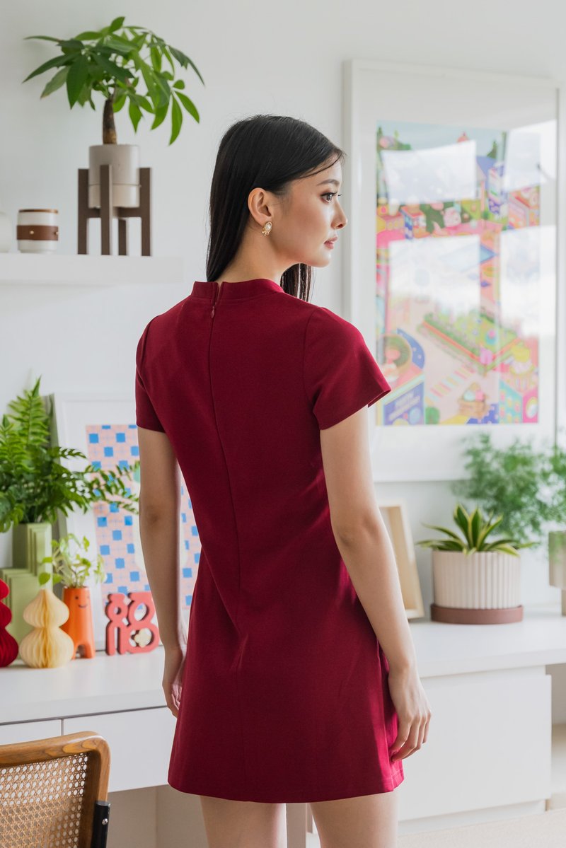 Hui Qipao Cotton Dress In Wine
