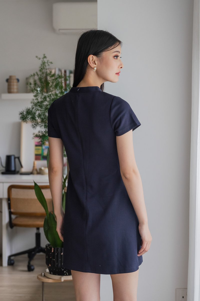 Hui Qipao Cotton Dress In Navy