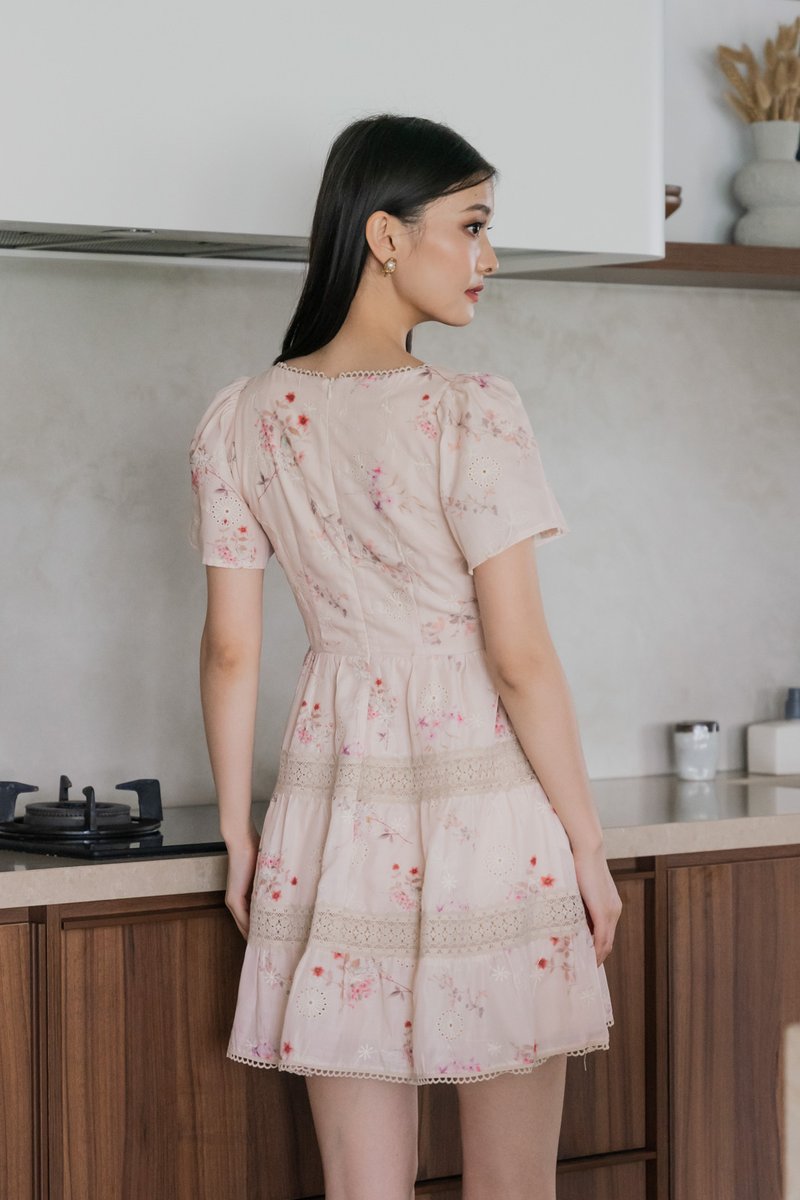 Petals Floral Eyelet Crochet Dress In Blush Pink