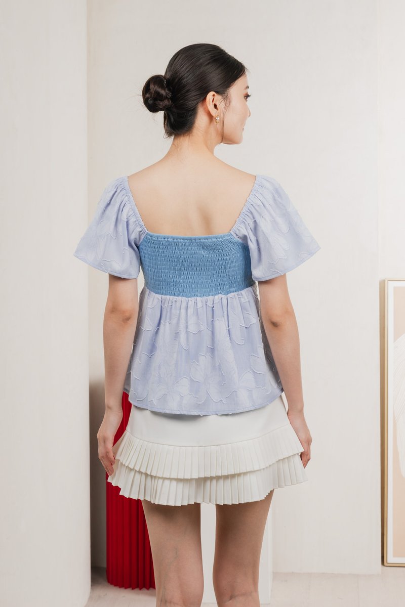 Blush Mixed Fabric Textured Top In Blue