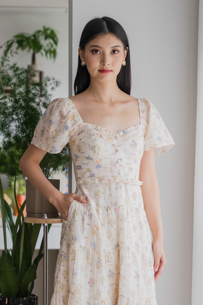 Wonder Eyelet Pintuck Maxi Dress