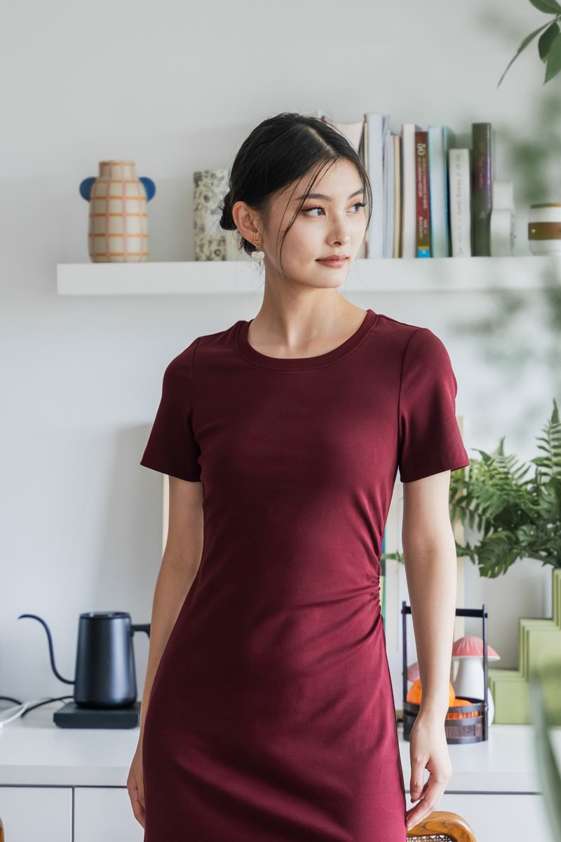 Osborn Cotton Slit Midi Dress In Wine