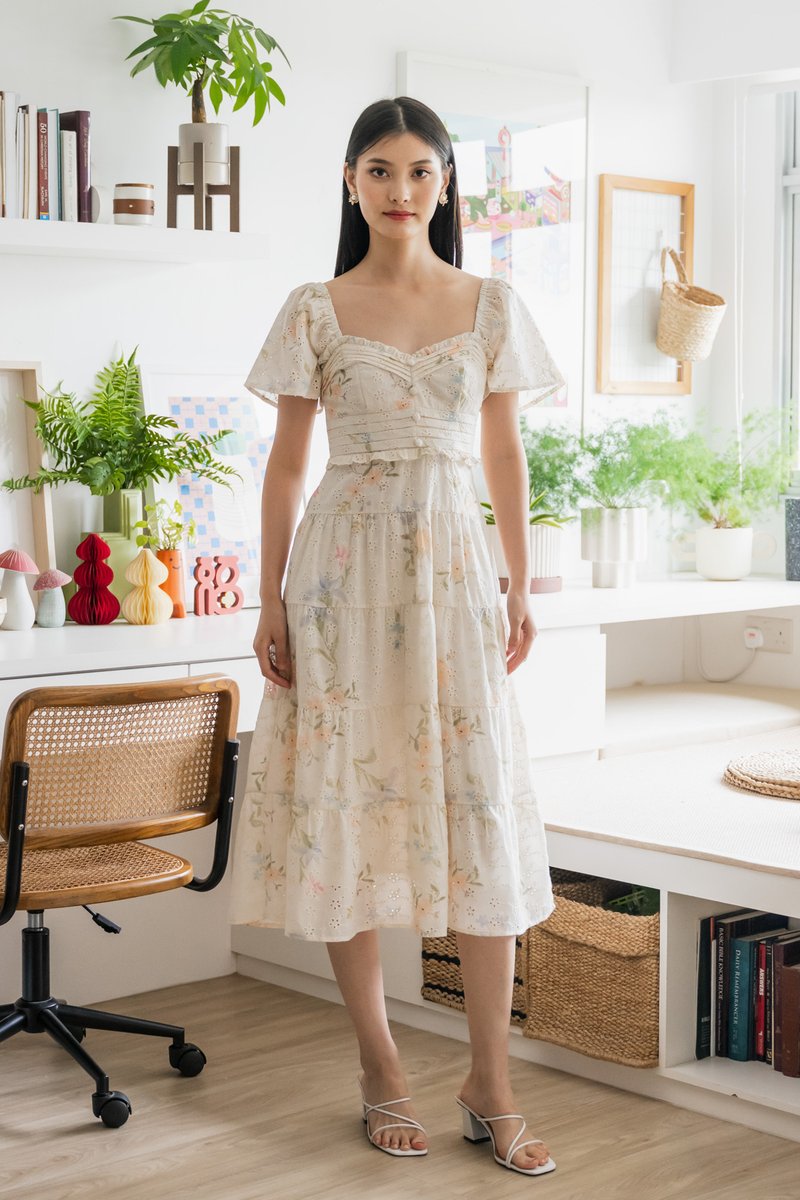 Cheer Fleur Eyelet Pintuck Maxi Dress
