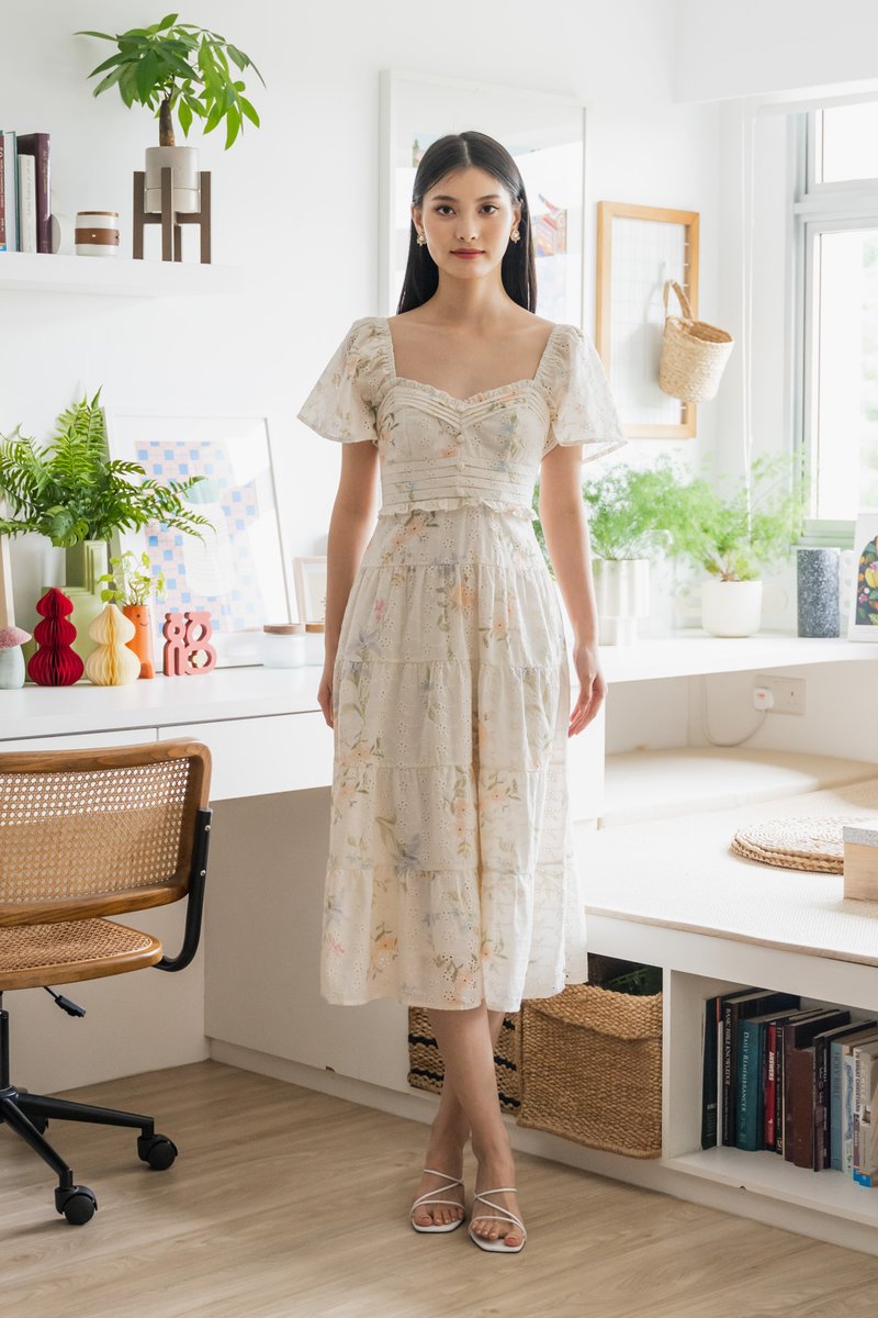 Cheer Fleur Eyelet Pintuck Maxi Dress