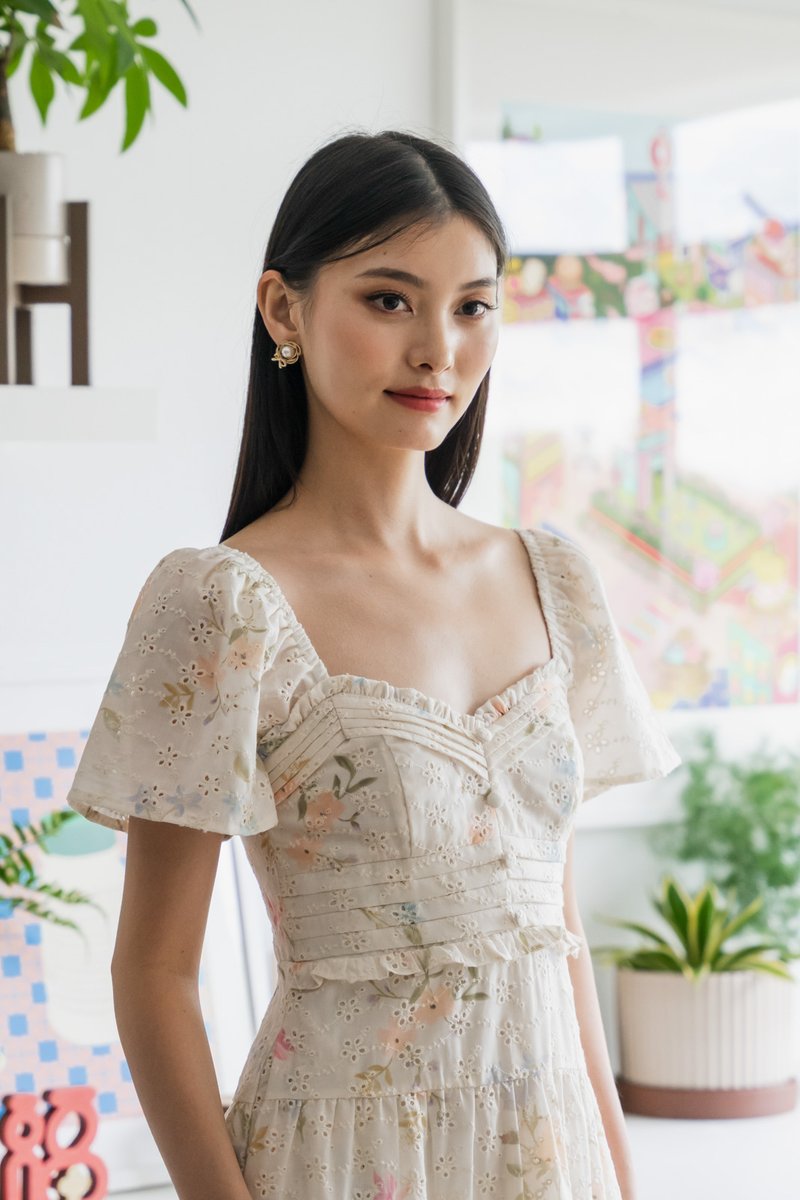 Cheer Fleur Eyelet Pintuck Maxi Dress