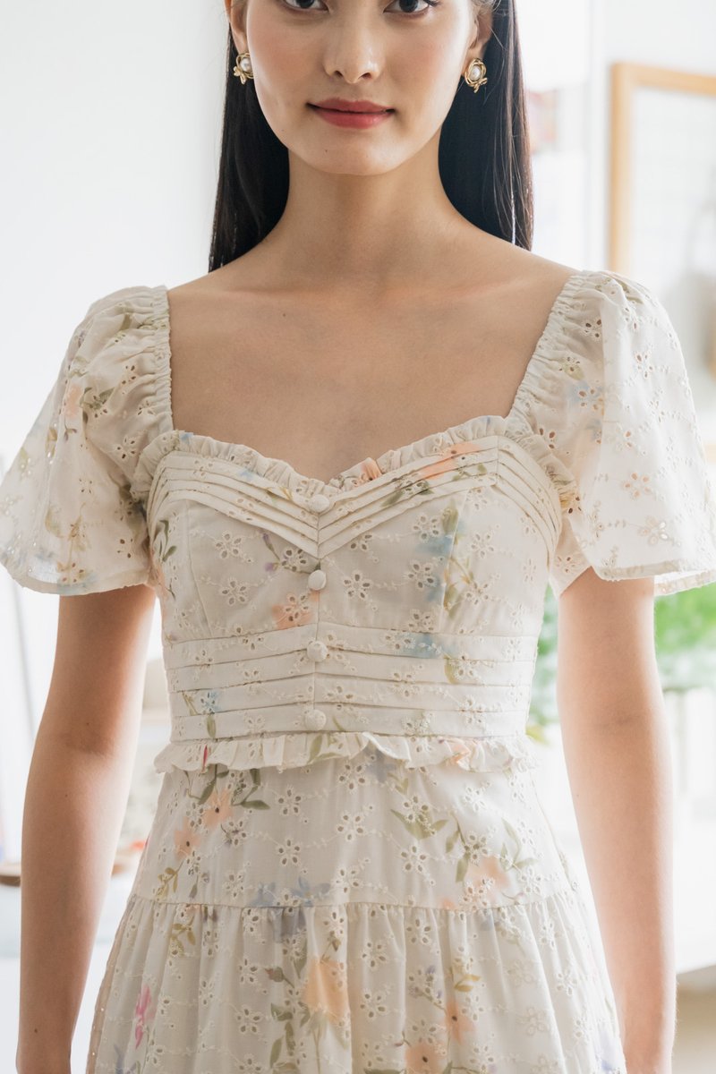 Cheer Fleur Eyelet Pintuck Maxi Dress