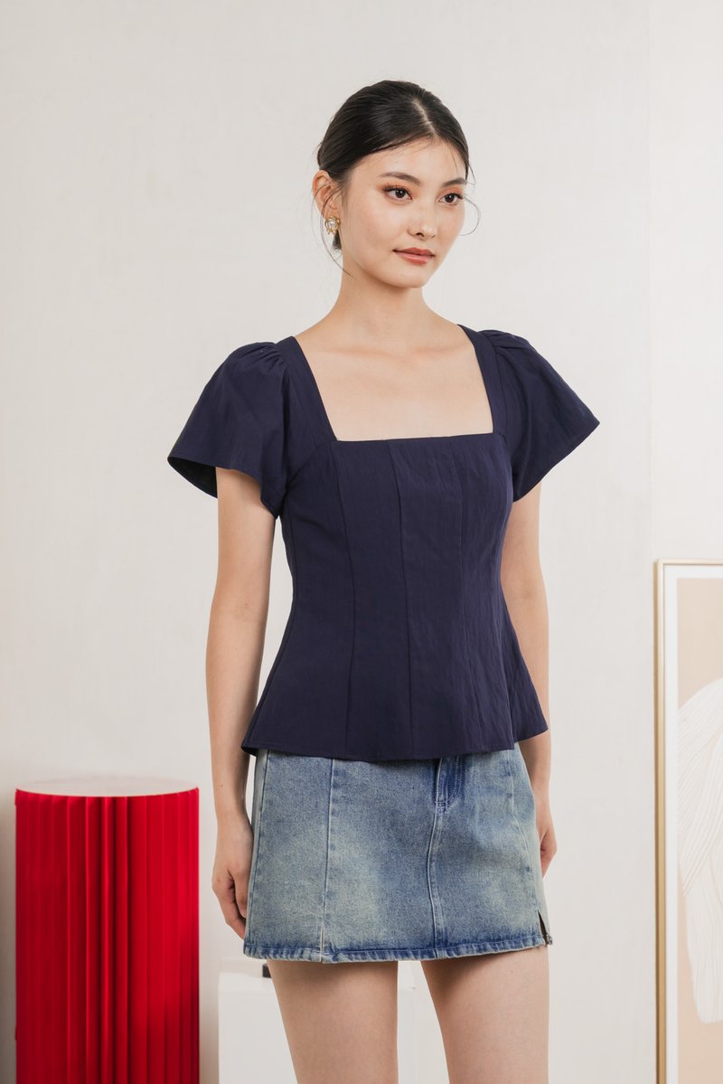 Tessie Tencel Panelled Top In Navy