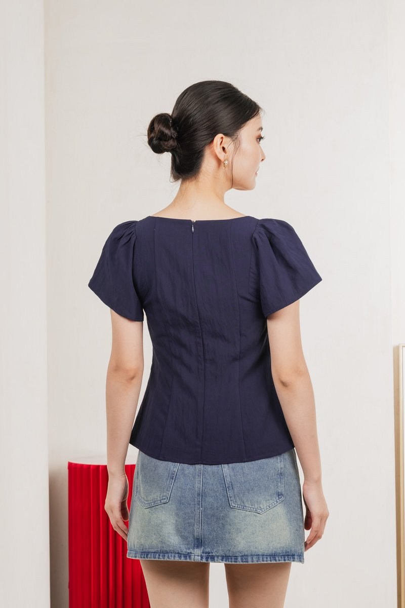 Tessie Tencel Panelled Top In Navy