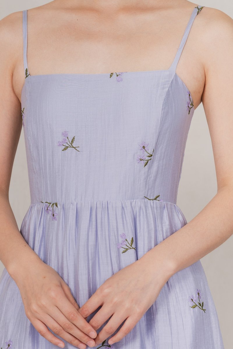 Cyra Floral Textured Camisole Midi Dress In Lavender