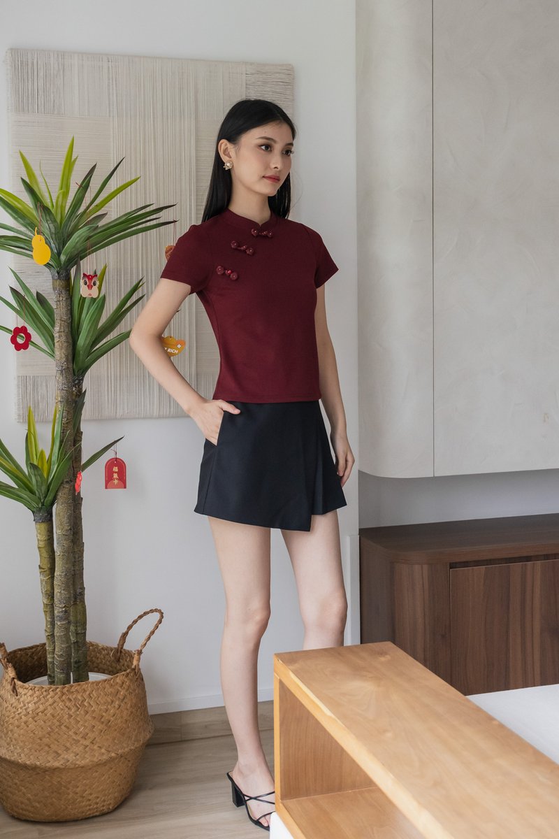 Xin Cheongsam Cotton Top In Wine