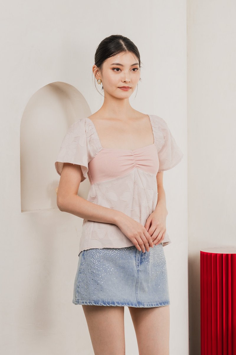 Blush Mixed Fabric Textured Top In Pink