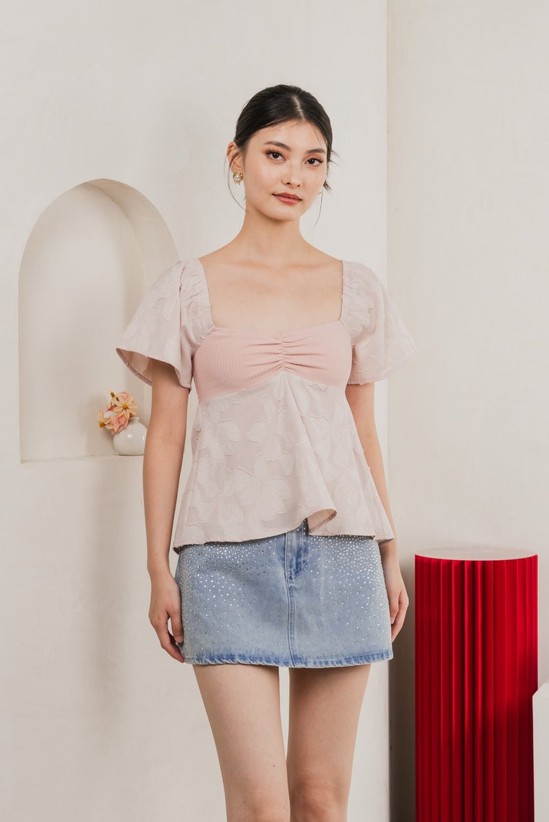 Blush Mixed Fabric Textured Top In Pink